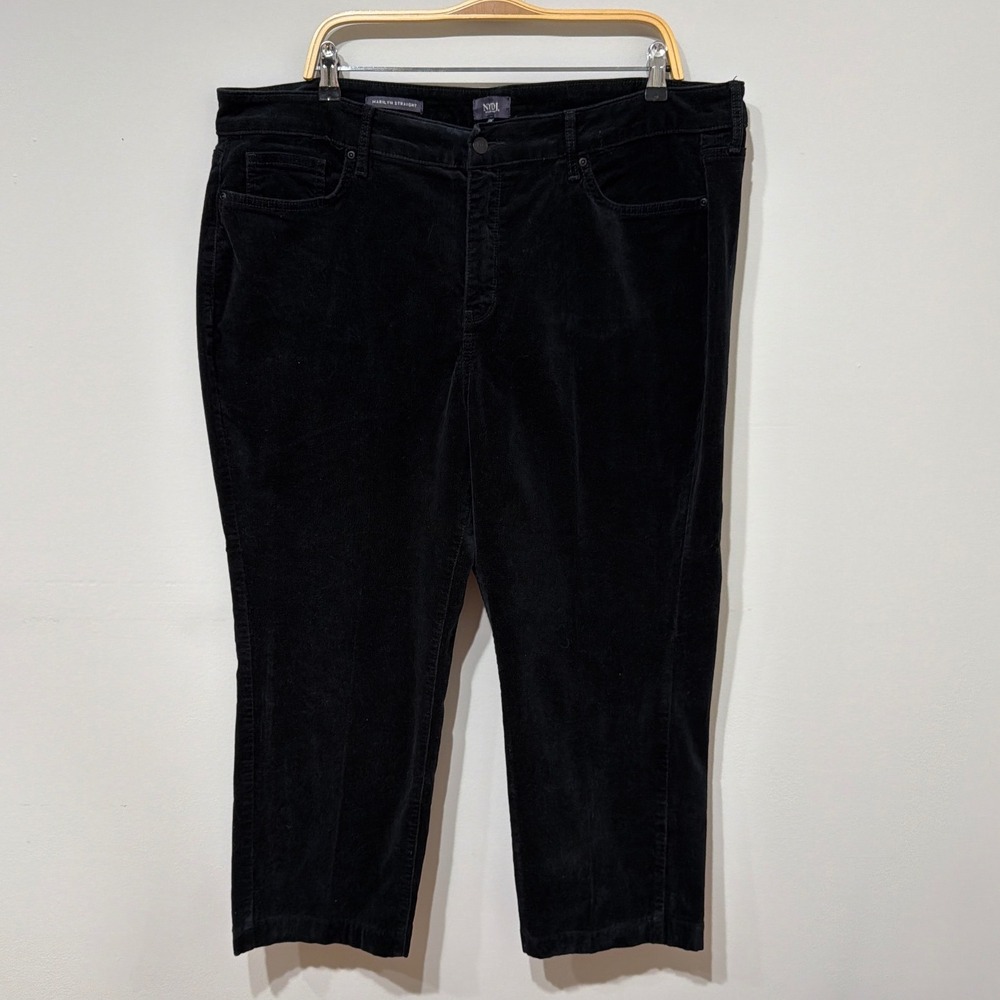 NYDJ Marilyn Straight Black Corduroy Pants Women 18W High Rise Lift Tuck Zip Fly